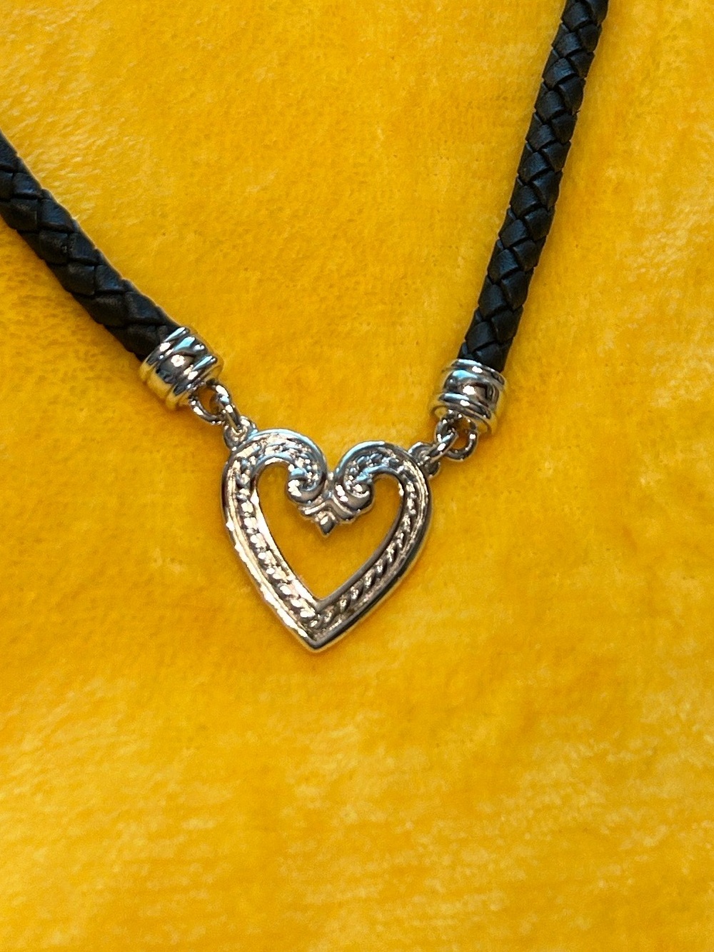 Heart Pendant Braided Leather Necklace